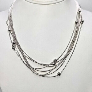 Maren Elena Layered Necklace Silver Bead Accents Silver Tone NWT